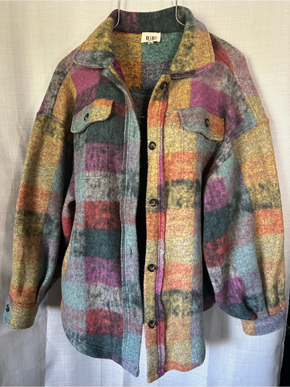 BIBI Multicolor Plaid Women's Button-Front Sweater Jacket